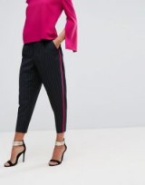 AQ/AQ Pinstripe Trouser With Contrast Piping | tapered crop leg trousers | striped pants