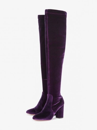 Aquazzura So Me 85 Thigh-High Boots – purple velvet over the knee boots – winter luxe - flipped