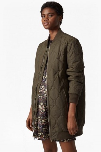 French Connection ARDIS QUILTED PUFFER JACKET | long olive-green jackets - flipped