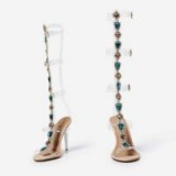 EGO Aria Jewel Embellished Perspex Long Heel In Nude Faux Leather ~ clear jeweled gladiator boots