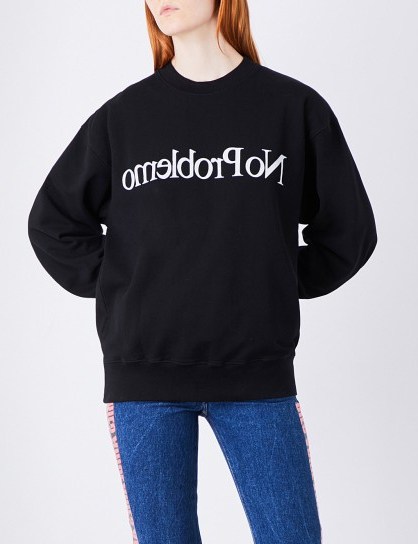 ARIES No Problemo printed cotton-jersey sweatshirt / black slogan sweatshirts - flipped