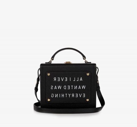 Meli Melo “ALL I EVER WANTED WAS EVERYTHING” art bag black – olivia steele / leather box bags / slogan handbags - flipped