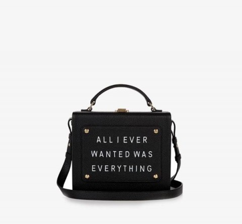 Meli Melo “ALL I EVER WANTED WAS EVERYTHING” art bag black – olivia steele / leather box bags / slogan handbags