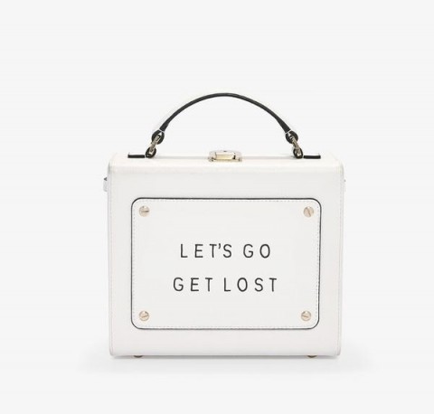 Meli Melo “LET’S GO GET LOST” art bag white – olivia steele / slogan handbags / leather top handle box bags