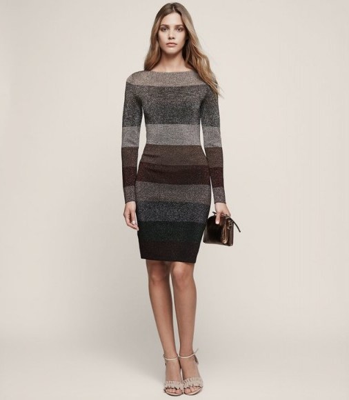REISS ASHLYN STRIPED LUREX DRESS METALLIC ~ modern luxe sweater dresses - flipped