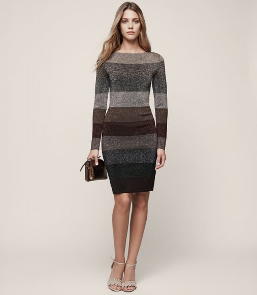 REISS ASHLYN STRIPED LUREX DRESS METALLIC ~ modern luxe sweater dresses