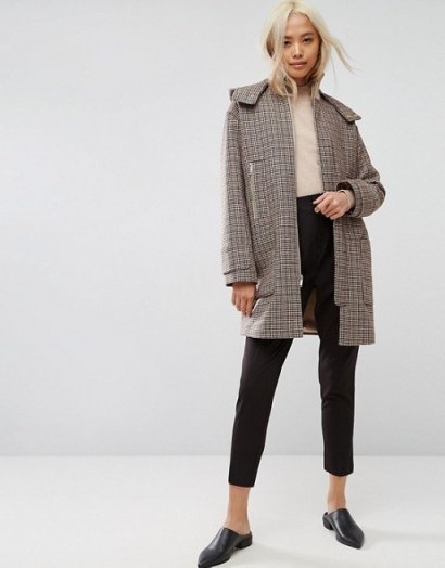 ASOS Hooded Check Coat with Rib Funnel Neck – autumn coats - flipped