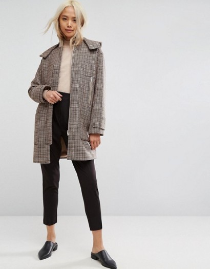 ASOS Hooded Check Coat with Rib Funnel Neck – autumn coats