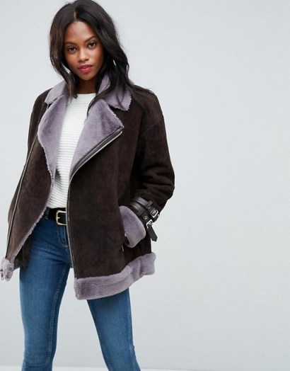 ASOS Suede Aviator with Faux Shearling – brown suede jackets - flipped