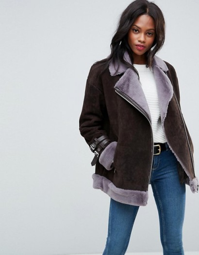 ASOS Suede Aviator with Faux Shearling – brown suede jackets
