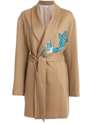 ATTICO belted wrap coat with sequin appliqué / shiny embellished coats - flipped