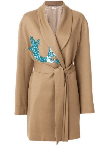 ATTICO belted wrap coat with sequin appliqué / shiny embellished coats