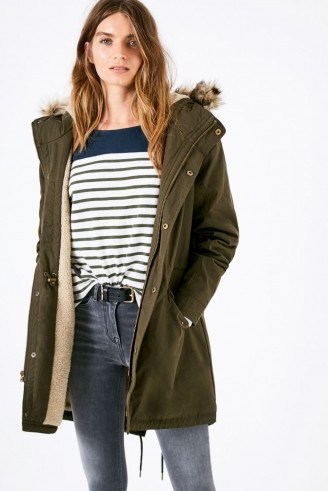 JACK WILLS BAGENDON SHERPA LINED PARKA / olive-green parkas / casual winter coats - flipped