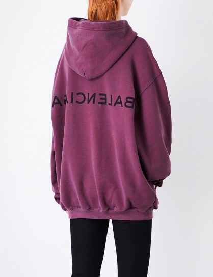 BALENCIAGA Logo-print cotton-jersey hoody | bordeaux designer hoodies | oversized tops - flipped