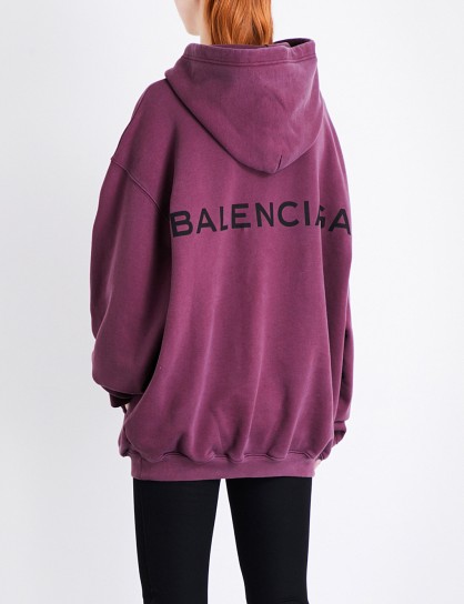 BALENCIAGA Logo-print cotton-jersey hoody | bordeaux designer hoodies | oversized tops