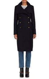 BARNEYS NEW YORK Wool-Blend Long Double-Breasted Coat | navy-blue coats