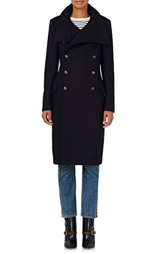 BARNEYS NEW YORK Wool-Blend Long Double-Breasted Coat | navy-blue coats - flipped