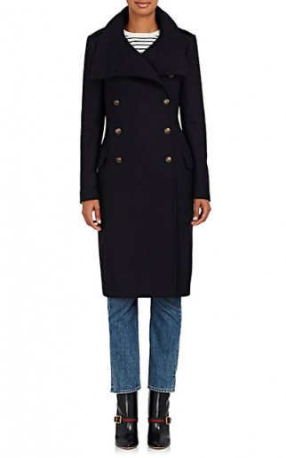 BARNEYS NEW YORK Wool-Blend Long Double-Breasted Coat | navy-blue coats