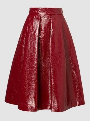 BAUM UND PFERDGARTEN‎ Sashenka Faux Leather Midi Skirt | red pleated A-line skirts - flipped