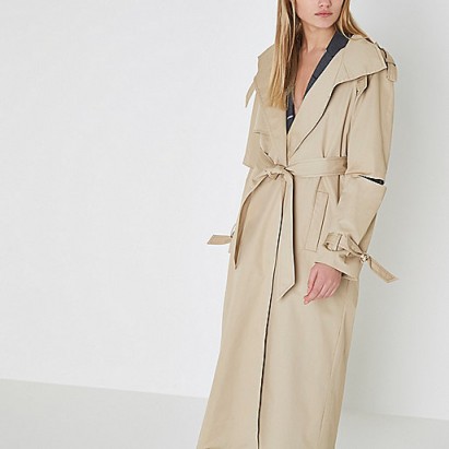River Island Beige deconstructed sleeve long trench coat ~ belted coats