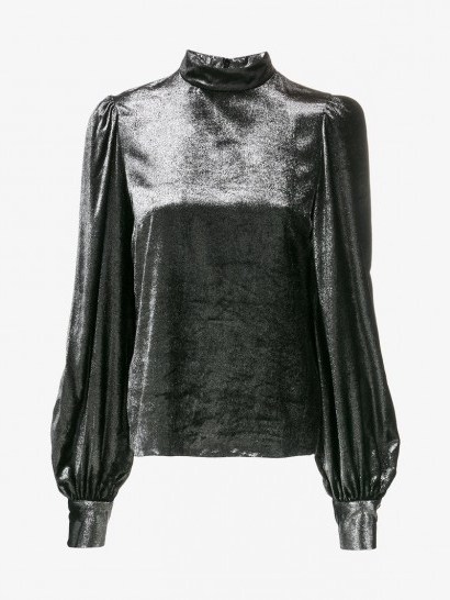 Bella Freud Metallic Thea Top ~ shiny black high neck blouses - flipped