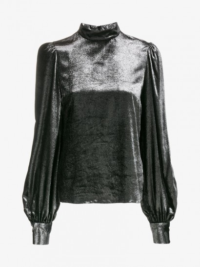 Bella Freud Metallic Thea Top ~ shiny black high neck blouses