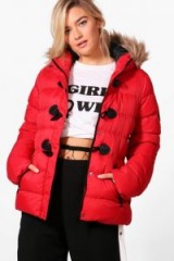 boohoo Bella Short Quilted Bubble Jacket | red winter jackets