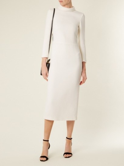 CARL KAPP Berlin wool-crepe dress ~ white tailored high neck dresses - flipped