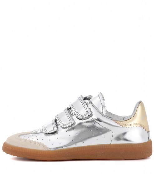 ISABEL MARANT Beth leather sneakers – metallic silver trainers – sports luxe - flipped