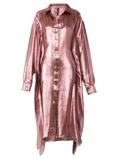 PAULA KNORR Big long-sleeved silk-blend lamé shirt / pink metallic shirts / shiny dresses - flipped