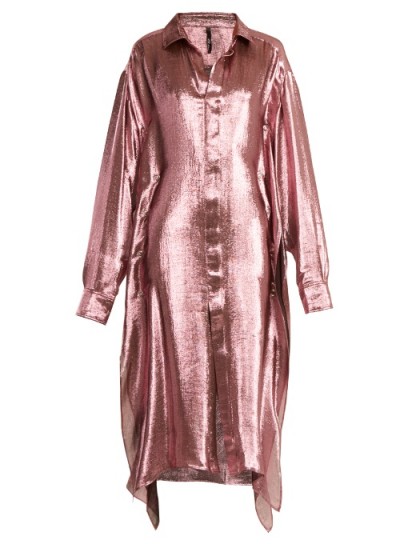PAULA KNORR Big long-sleeved silk-blend lamé shirt / pink metallic shirts / shiny dresses