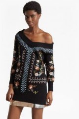 French Connection BIJOU EMBROIDERY KNIT V NECK JUMPER