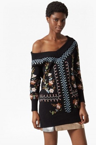 French Connection BIJOU EMBROIDERY KNIT V NECK JUMPER - flipped