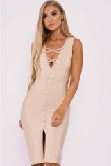 BILLIE FAIERS NUDE LACE UP BANDAGE DRESS ~ going out bodycon dresses