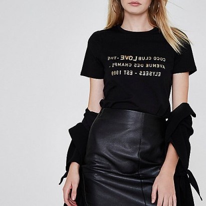 River Island Black ‘coco club love’ foil print T-shirt – slogan t-shirts - flipped