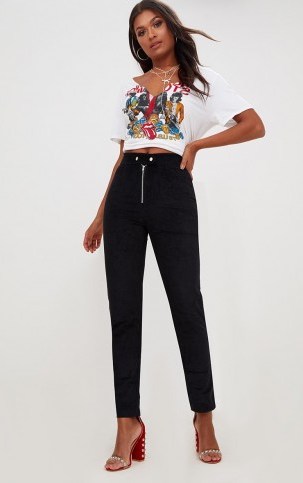 PRETTY LITTLE THING BLACK CORD ZIP FRONT TROUSERS - flipped