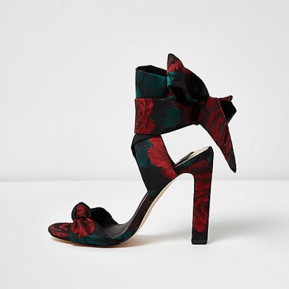 River Island Black floral tie up sandals – party heels