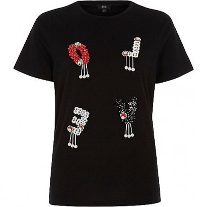 River Island Black ‘love’ sequin embellished T-shirt / slogan t-shirts - flipped