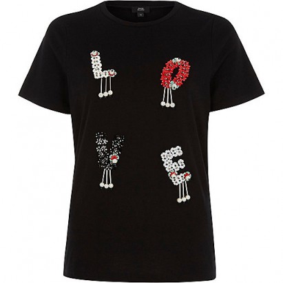 River Island Black ‘love’ sequin embellished T-shirt / slogan t-shirts
