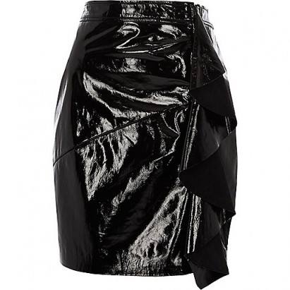 River Island Black RI Studio patent leather mini skirt / high shine frill skirts