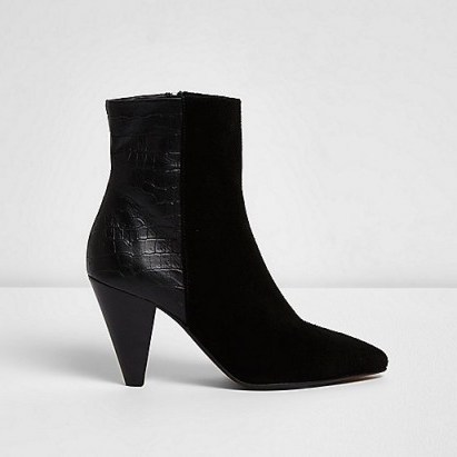 River Island Black suede cone heel ankle boots - flipped