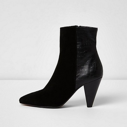 River Island Black suede cone heel ankle boots
