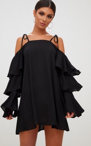 PRETTY LITTLE THING BLACK TRIPLE SLEEVE SHIFT DRESS - flipped