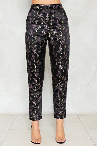 Nasty Gal Blossom of Your Love Satin Pants ~ black floral trousers - flipped
