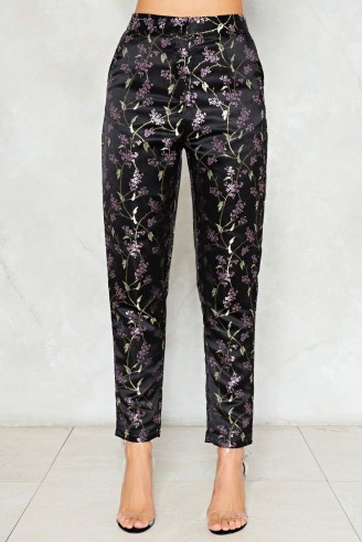 Nasty Gal Blossom of Your Love Satin Pants ~ black floral trousers
