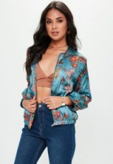 Missguided blue oriental silky bomber jacket