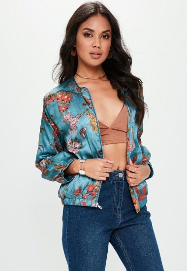 Missguided blue oriental silky bomber jacket - flipped