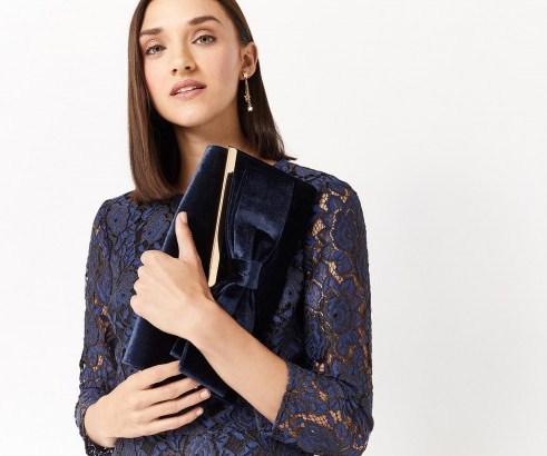 OASIS BOW VELVET CLUTCH / blue statement evening bags - flipped