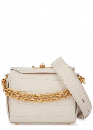 ALEXANDER MCQUEEN Box Bag 15 ivory crocodile-effect leather bag / small desirable bags - flipped