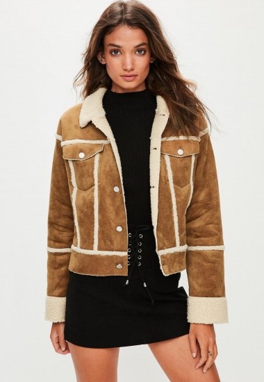 Missguided brown bonded contrast borg trucker jacket - flipped